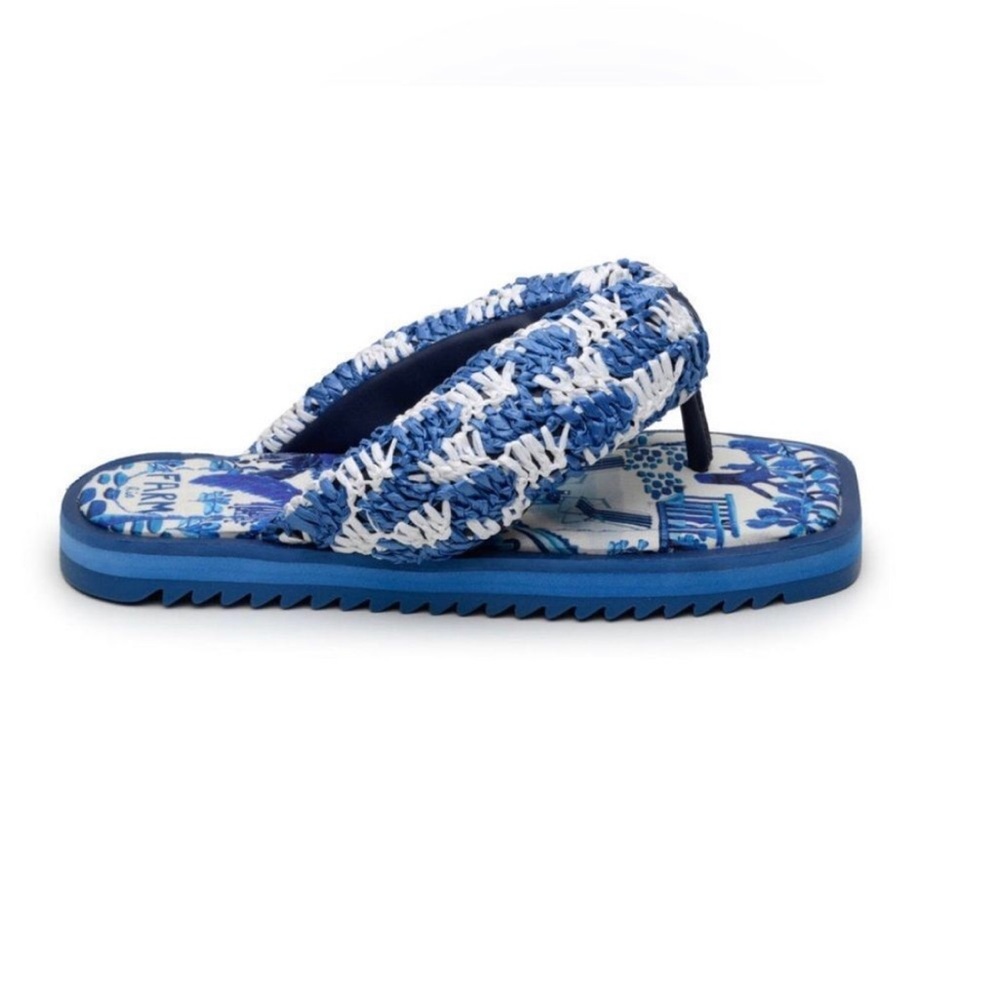 Farm Rio NEW Sweet Rio Raffia Puffy Flip Flop Blue White Vegan Summer Women US 6 - Picture 7 of 16